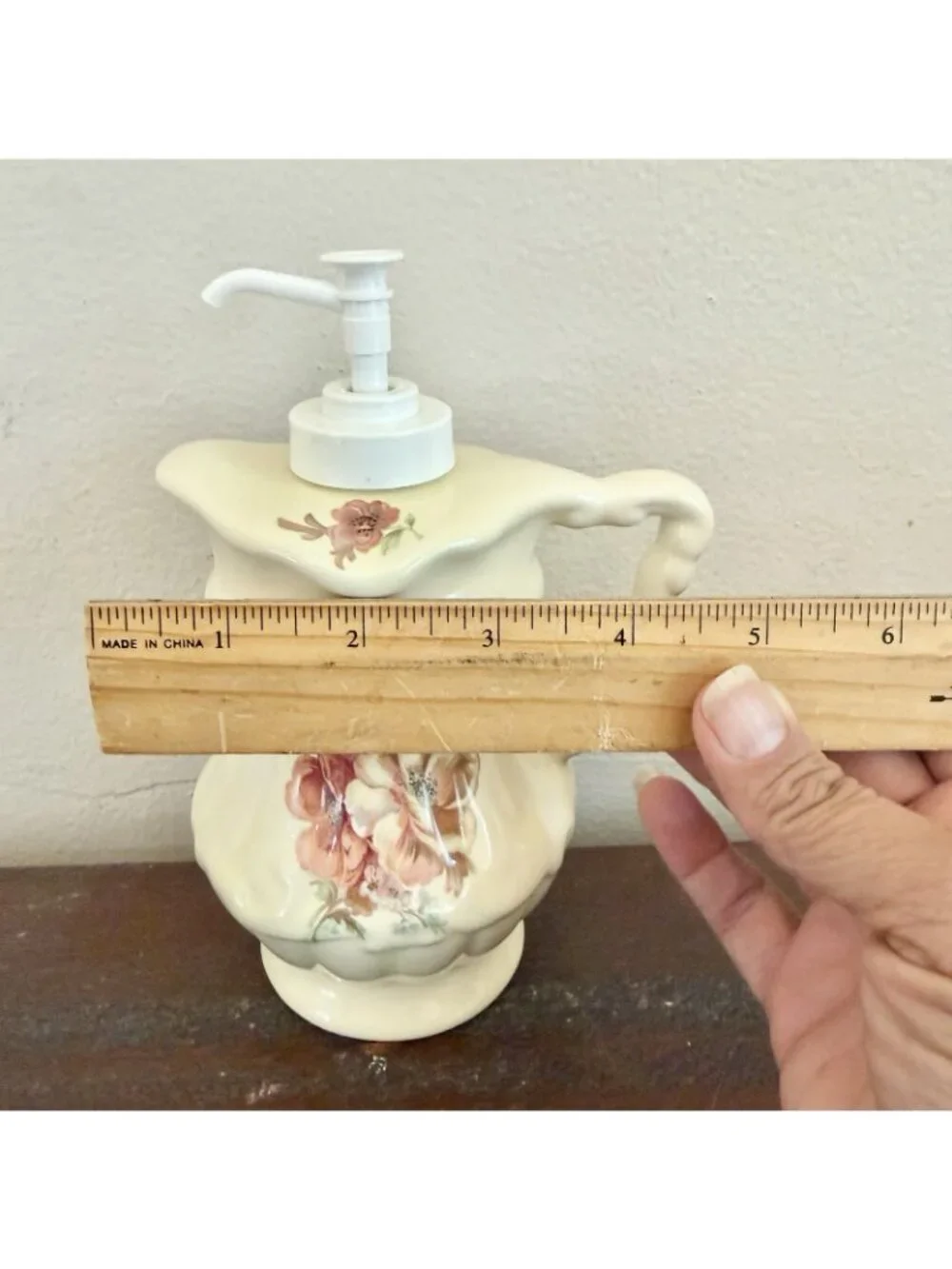 Vintage Athena California Floral Ceramic Pitcher Soap Dispenser Cottagecore
